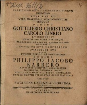 Particula annalium manuscriptorum inedita