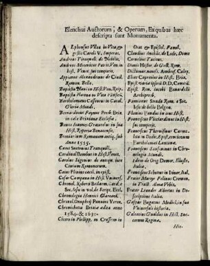Elenchus Auctorum, & Operum, Ex quibus haec descripta sunt Monumenta.