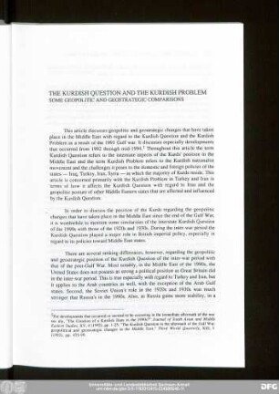 The Kurdish Question And The Kurdish Problem Some Geopolitic And Geostrategic Comparisons