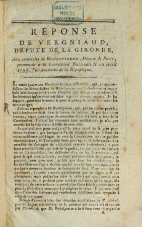 Réponse aux calomnies de Robespierre
