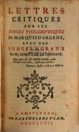 Lettres critiques sur les Songes philosophiques du Marquis d'Argens