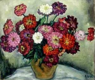 unbenannt [Zinnienstrauß im Tonkrug]