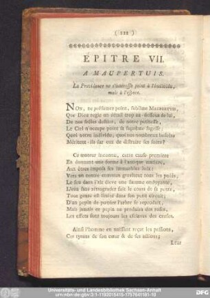 Épitre VII. A Maupertuis. La Providence ne s'intéresse point à l'individu, maisa l'espece.