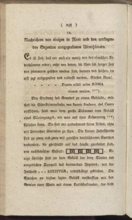 12.[-16.] Nachrichten von einigen in Rom und den umliegenden Gegenden ausgegrabenen Alterthümern.