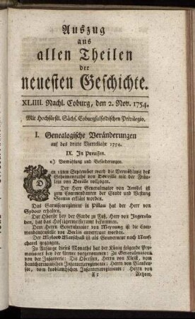 XLIIII. Nachl. Coburg, den 2. Nov. 1754.