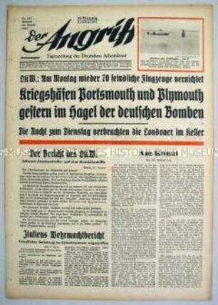 Tageszeitung "Der Angriff" u.a. zum Luft- und U-Boot-Krieg gegen England