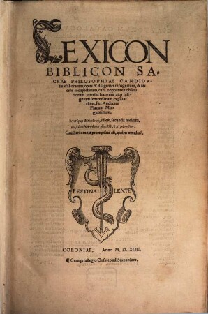 Lexicon Biblicon Sacrae Philosophiae Candidatis elaboratum