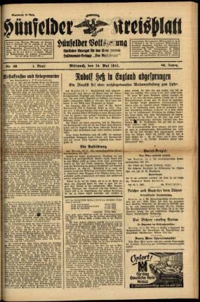 Erste Ausgabe vom Mittwoch, den 14. Mai 1941.