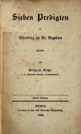 Sieben Predigten in Nürnberg zu St. Aegydien