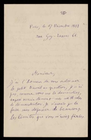 Nr. 6 (= Nr. 357) Brief von Henri Poincaré an Felix Klein. Paris, 17.12.1881