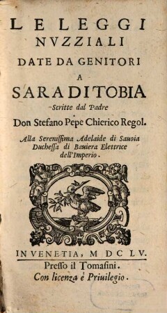 Le Leggi nuzziali date da Genitori a Sara di Tobia