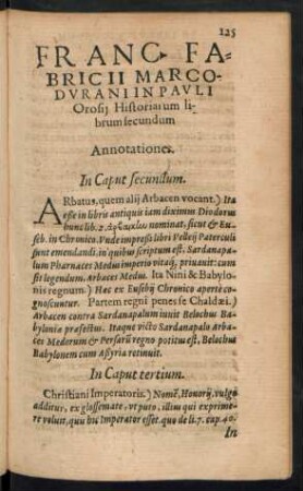 Franc. Fabricii Marcodurani In Pauli Orosii Historiarum librum secundum Annotationes.