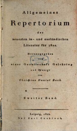 Allgemeines Repertorium der neuesten in- und ausländischen Literatur. 1822,2, 1822, 2