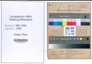 Entnazifizierung Paul Exner , geb. 28.08.1885 (Koch)