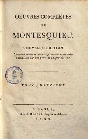 Oeuvres complètes de Montesquieu. 4
