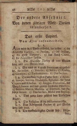 Der andere Abschnitt. Von denen übrigen Welt-Theilen insonderheit.