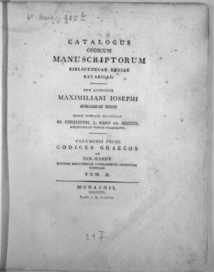 Catalogus codicum manuscriptorum Graecorum Bibliothecae Regiae Bavaricae, 2. Cod. CVI - CCXXXIII cont.