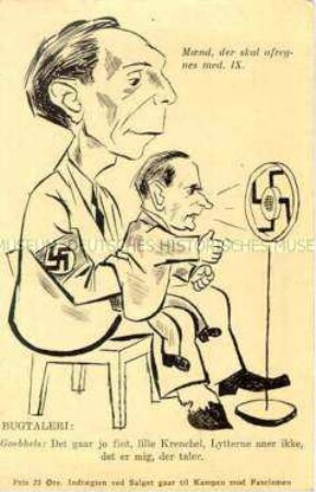 Postkarte der dänischen Widerstandsbewegung aus dem 2. Weltkrieg mit Karikatur
