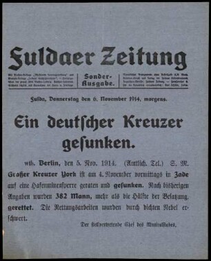 Erste Ausgabe vom Freitag, den 06. November 1914.