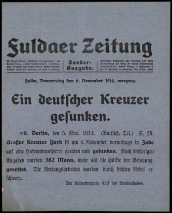 Erste Ausgabe vom Freitag, den 06. November 1914.