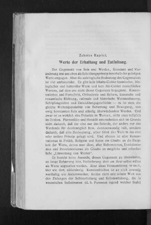 Zehntes Kapitel. Werte der Erhaltung und Entfaltung.