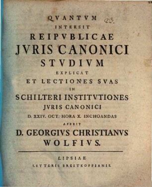 Quantum intersit reipublicae iuris canonici studium