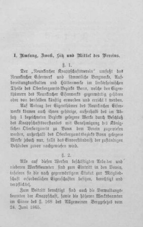I. Umfang, Zweck, Sitz und Mittel des Vereins.