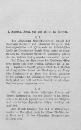 I. Umfang, Zweck, Sitz und Mittel des Vereins.