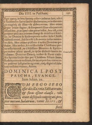 Dominica I. Post Pascha, Evangelium Iohan. 20.