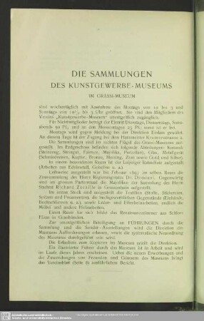 Die Sammlungen Des Kunstgewerbe-Museums