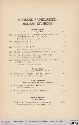 Moderne Radierungen. Modern Etchings (Nr.222-302a)