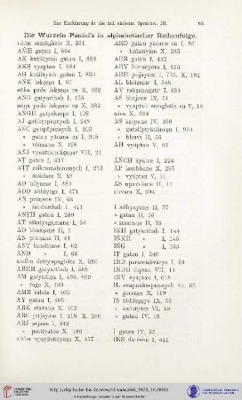 Die Wurzeln Panini's in alphabetischer Reihenfolge