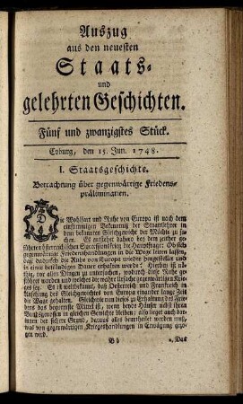 Fünf und zwanzigstes Stück. Coburg, den 15. Jun. 1748.