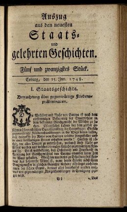 Fünf und zwanzigstes Stück. Coburg, den 15. Jun. 1748.