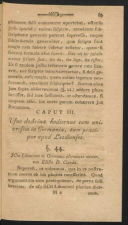 Caput III. Usus doctrinae hodiernus cum universim in Germania, tum praecipue apud Leodienses