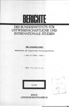 Der "Volksbund ZVENO" : Nahtstellen der bulgarischen Parteiengeschichte, 2. 1944 - 1949