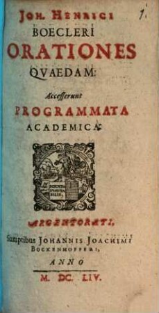 Joh. Henrici Boecleri Orationes Quaedam
