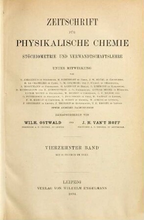 Zeitschrift für physikalische Chemie. 14. 1894