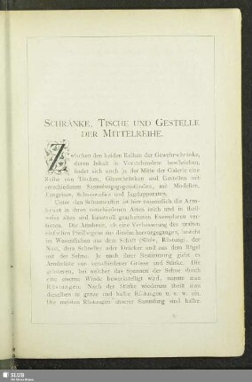 Schränke, Tische und Gestelle der Mittelreihe