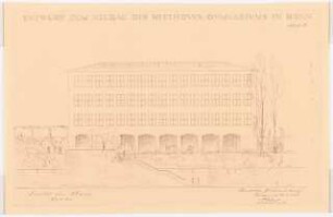 Gartenanlage Beethoven-Gymnasium, Bonn: Neubau des Beethoven-Gymnasiums in Bonn, Schulgebäude: Ansicht zum Rhein 1;100