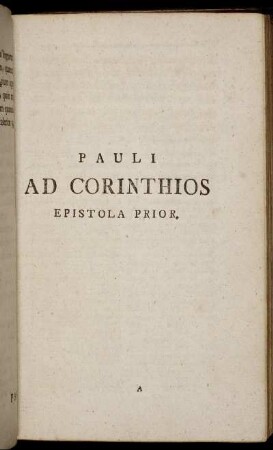 Pauli Ad Corithos Epistola Prior.