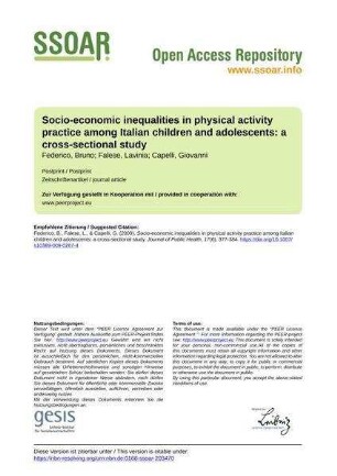 Socio-economic inequalities in physical activity practice among Italian children and adolescents: a cross-sectional study