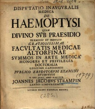 Dispvtatio Inavgvralis Medica De Haemoptysi
