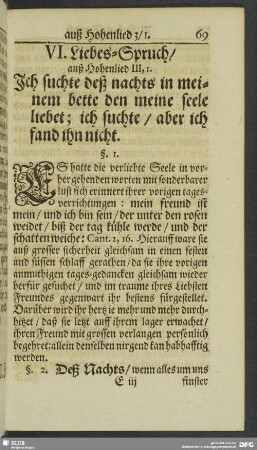 VI. Liebes-Spruch, auß Hohelied III, 1