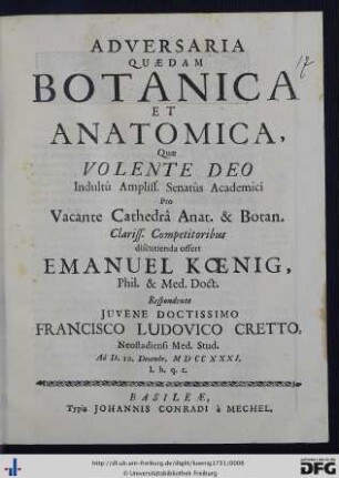 Adversaria Quaedam Botanica Et Anatomica