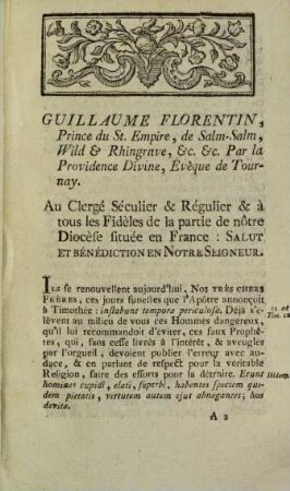 Instruction pastorale et ordonnance de M. l'Évêque de Tournay