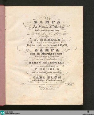 Zampa ou la fiancée de marbre : opéra comique en trois actes