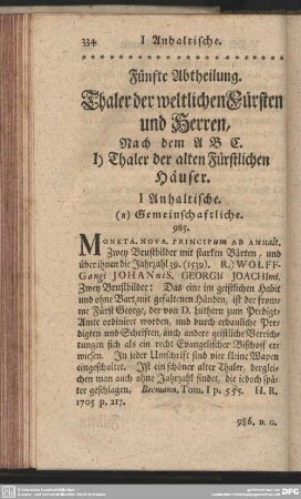 Fünfte Abtheilung. Thaler der weltlichen Fürsten und Herren, Nach dem A B C