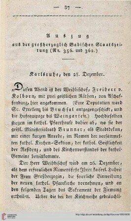 Auszug aus der großherzoglichen Badischen Staatszeitung (Nr. 356. und 362.)