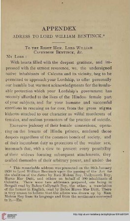 Address to Lord William Bentinck